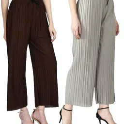 gladly Pack of 2 Women Regular Fit Brown, Silver Lycra Blend Trousers-picture-25