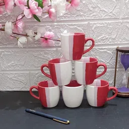 maalaxmi store Pack of 6 Ceramic SUPER RED MODERN TRIPLE SHED COLOUR CUP (6 CUPS SET) image 2