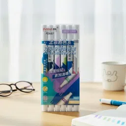 crafty cuddle Dual Tip Highlighter Pens Set – 6 Pcs, 12 Vibrant Colors |Double-Ended Markers image 1