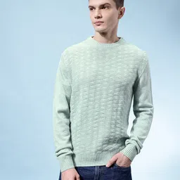 glitchez Men Geometric Print Round Neck Green Sweater image 3