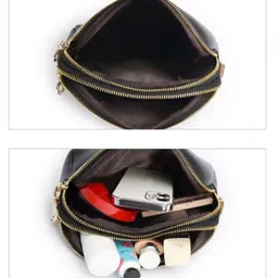 venity Black Women Sling Bag The LuxeGrain Adjustable Sling - Premium PU Leather with Dual Zipper Compartment image 3