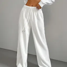 dockstreet Women Solid White Track Pants image 5