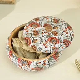 unique arts shoppee Wooden Blossom Roti Box Chapati Box for Kitchen, Hot Pot Casserole for Roti Serve Casserole image 3