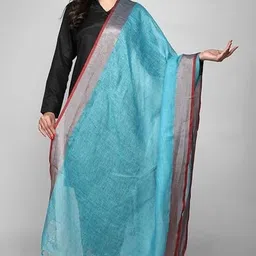 aamir fashion textile Linen Blend Self Design Light Blue Women Dupatta image 3