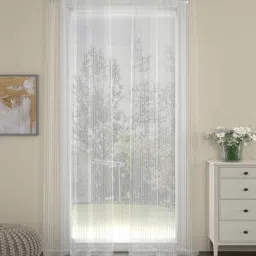rosarahome White Solid Polyester 7 Ft Sheer Eyelet Door Curtains (Set of 2)-picture-35