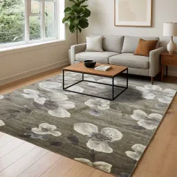 obsessions Olive and Cream Floral 4x6 Feet Machine Made Carpet image 1