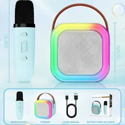 wiseurban Karaoke Speaker with Wireless Microphone, Colourful Neon RGB Light image 5