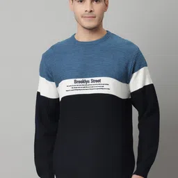 cantabil Men Colorblock Round Neck Blue Sweater-picture-47