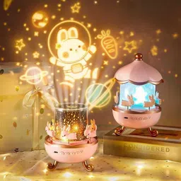 friendzy Bunny Carousel Night Light Projector, 6 Set Rotating LED Star Projection Lamp Night Lamp image 3