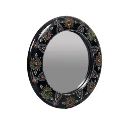 craft tree Wooden Handpainted Decorative Wall Hanging Round Mirror Showpiece in blackcolor image 4