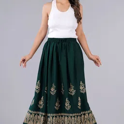 the fabtastics Women Printed Pleated Green Skirt-picture-14