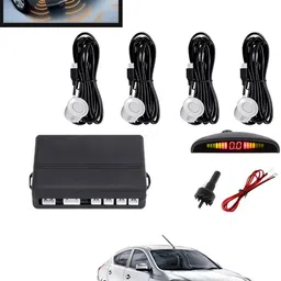 maties 4Pcs White Reverse Parking Sound Warning sensor for car Protection-237 Car Reverse Parking White 4 Sensor With LED Display/Buzzer -237 Parking Sensor image 1