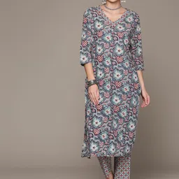 Readiprint Fashions Floral Printed Regular Pure Cotton Kurta with Trousers image 1