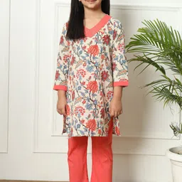 Readiprint Fashions Girls Floral Printed Regular Pure Cotton Kurta with Trouser-image-80