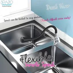 spazio Pulse Brass Swan Neck With 360 Degree Flexible Silicon Hose & Dual Flow Pattern Hot OR Cold Water For Kitchen Sink, Wash Basin Faucets Taps, Chrome, Pack Of 1 Pillar Tap Faucet image 4