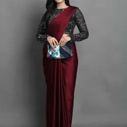 villagius Solid/Plain Bollywood Silk Blend, Satin Saree image 3