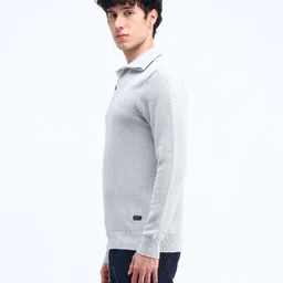 flying machine Men Solid High Neck Grey Sweater image 3