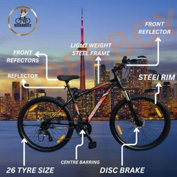 riderboy BiCycle Mountain Cycle 26 T 21 Gear BLACK Only Front Suspension 26 T (inch) Mountain Cycle image 4