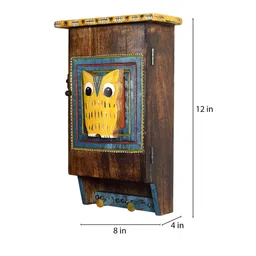 aakriti art creations Wooden Owl Design Hanger Key Holder image 3