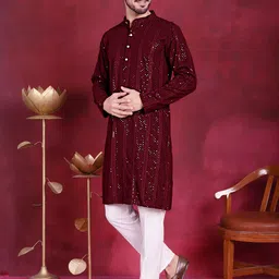 jompers Men Viscose Rayon Kurta Pyjama Set image 1
