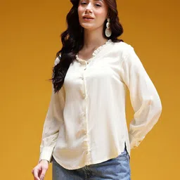 here&now Women Regular Fit Solid Casual Shirt image 3