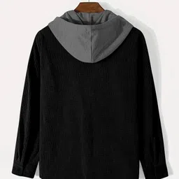 eyebogler Men Oversized Fit Solid Hood Collar Casual Shirt image 2