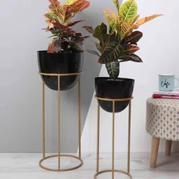 aapno rajasthan Set Of 2 Copper Metal Planter With Stand image 1