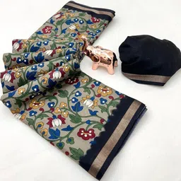 djhandprints Floral Print, Printed Bollywood Silk Blend Saree image 2