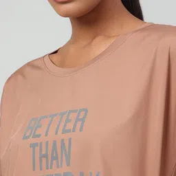 mkh Women Typography Crew Neck Polyester Brown T-Shirt image 5