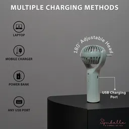 Symbelle Portable USB Hand Fan – Mini Rechargeable Desk Fan with 180° Rotatable Head | DD8057 Rechargeable Fan, USB Fan image 3