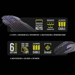 ZEBRONICS Optimus Gaming Keyboard Mouse Combo Wired USB Standard Gaming Keyboard Compatible with Desktop, Laptop, Mac stand support,multimedia_keys,Optimus image 2