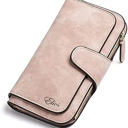 elios Fashion Soft Vegan PU Leather Trifold Ladies Clutch RFID Blocking Phone | Credit Card Holder |Organizer |Purse |Wallet for Women with 14 Card Slots (Pink) image 1