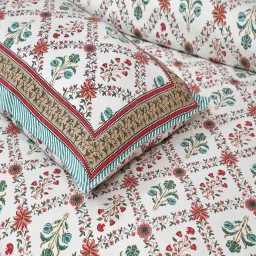 Turquoise Floral 144 TC Cotton King Bedsheet and 2 Pillow Cover by UniqChoice image 4
