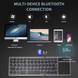 dkian Foldable Keyboard with Touchpad Portable Wireless Keyboard Rechargeable Bluetooth Handheld Multi-device Keyboard image 5
