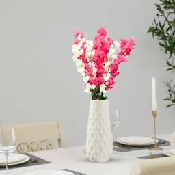 go hooked Artificial Pink & White Flowers Bunch with White Textured Plastic Vase Artificial Plant with Pot-picture-34