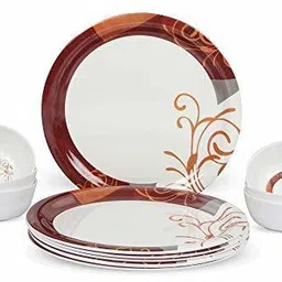 golden fish Pack of 18 Melamin Melamine Border Printed Full Size Dinner Plates, Quarter Serving Plates & Serving Veg. Bowl (Set of 18; 11 & 7 Inches) Dinner Set-picture-10