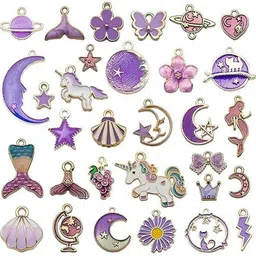 TREXEE 1 Set 31pcs DIY Assort Gold Plated Enamel Charm Necklace Bracelet Jewelry Making Enamel Beaded Charm-picture-16