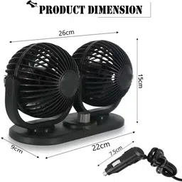 abjd Dual Head 12V/360 Degree Rotation Car/Van/Truck Fan With Cigarette Lighter-015 Car Interior Fan image 2