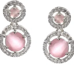 jewar mandi Earrings Silver Plated Drop Ad Cz Multi-Color Stones Round Drop Design Danglers Cubic Zirconia, Crystal Brass Drops & Danglers, Earring Set image 2