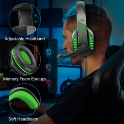 punnkfunnk Gaming Headphones with 50mm Driver Surround Sound & Adjustable Mic & LED Effects Wired Gaming Headset image 4