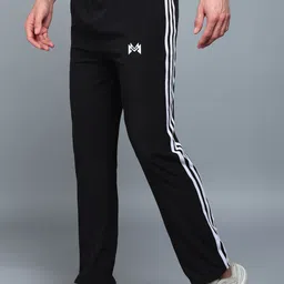 mank d Men Striped Black Track Pants image 1