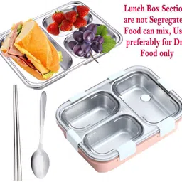 aseenaa Deluxe Lunch Box With Inner Stainless Steel & Secure Lock For School & Outdoor 3 Containers Lunch Box image 5