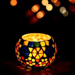 casacraft by pepperfry Mosaic Glass Decorative Tea Light Holder/Diya Glass Tealight Holder image 1
