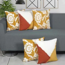 ode & cleo Mustard Cotton Abstract 18x18 inches Cushion Covers (Pack of 5)-picture-37