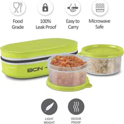 milton New Bon with leak-proof Each, Green 2 Containers Lunch Box image 3