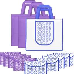 kuber industries Pack of 12 Smile Foldable Shopping Bags For Women | Purple & White Blue Pack of 12 Grocery Bags-picture-13