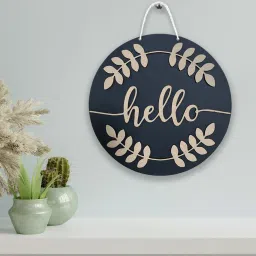 Hello With Leaf Black MDF Wall Art by Art Street image 1