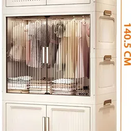 mevigo 1-Wardrobe 3-Door 3-Shelf Plastic Collapsible Cupboard PC Collapsible Wardrobe image 4