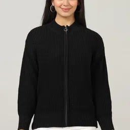 woolberry Women Self Design High Neck Black Sweater-picture-19