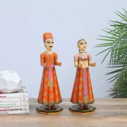rhapsodically made Yellow Wooden Savitri and Shiva Idol-picture-43